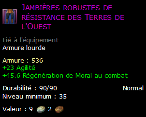 Jambières robustes de résistance des Terres de l'Ouest