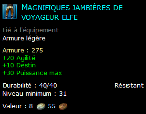 Magnifiques jambières de voyageur elfe