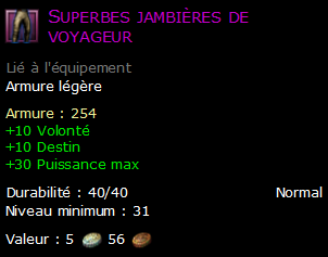 Superbes jambières de voyageur