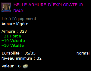 Belle armure d'explorateur nain