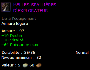 Belles spallières d'explorateur