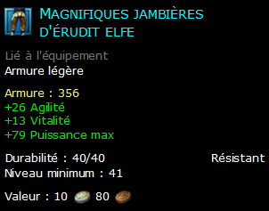 Magnifiques jambières d'érudit elfe