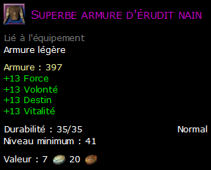 Superbe armure d'érudit nain