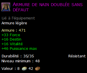 Armure de nain doublée sans défaut