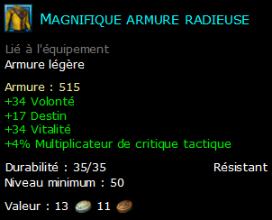 Magnifique armure radieuse