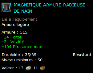 Magnifique armure radieuse de nain