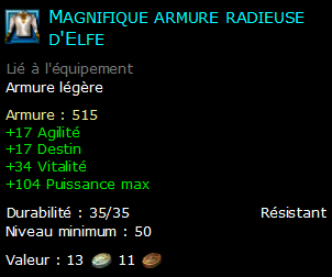 Magnifique armure radieuse d'Elfe