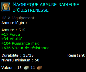 Magnifique armure radieuse d'Ouistrenesse