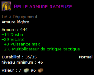 Belle armure radieuse