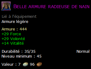 Belle armure radieuse de nain