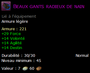 Beaux gants radieux de nain