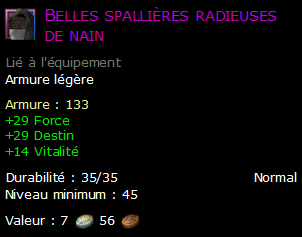 Belles spallières radieuses de nain