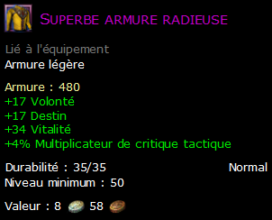 Superbe armure radieuse