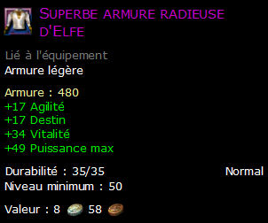 Superbe armure radieuse d'Elfe