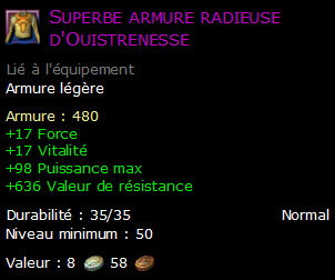 Superbe armure radieuse d'Ouistrenesse