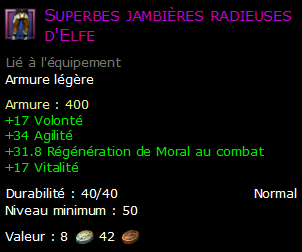 Superbes jambières radieuses d'Elfe