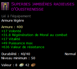 Superbes jambières radieuses d'Ouistrenesse