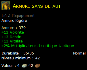 Armure sans défaut