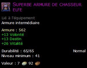 Superbe armure de chasseur elfe