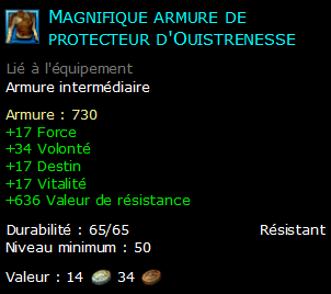 Magnifique armure de protecteur d'Ouistrenesse