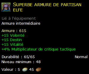 Superbe armure de partisan elfe