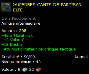 Superbes gants de partisan elfe