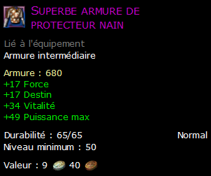 Superbe armure de protecteur nain