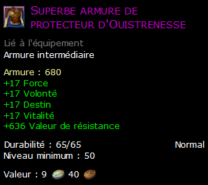 Superbe armure de protecteur d'Ouistrenesse