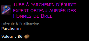 Tube à parchemin d'érudit expert obtenu auprès des Hommes de Bree