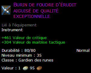 Burin de foudre d'érudit aiguisé de qualité exceptionnelle