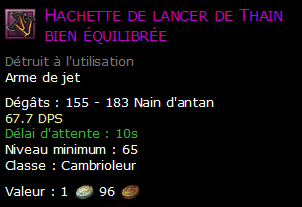 Hachette de lancer de Thain bien équilibrée