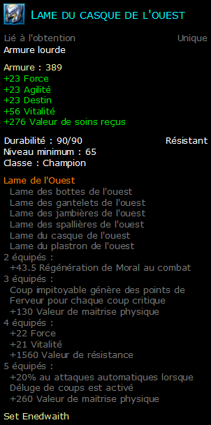 Lame du casque de l'ouest