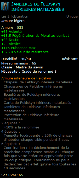 Jambières de Feldskyn inférieures matelassées