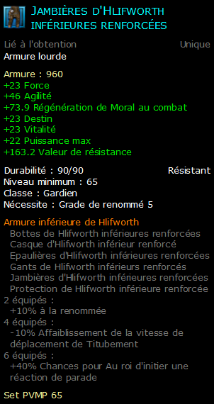 Jambières d'Hlifworth inférieures renforcées