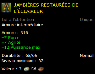 Jambières restaurées de l'éclaireur