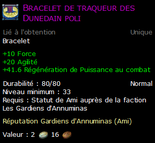 Bracelet de traqueur des Dunedain poli