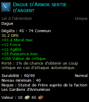 Dague d'Arnor sertie d'argent