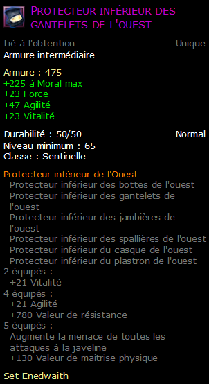 Protecteur inférieur des gantelets de l'ouest