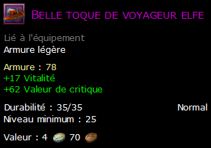 Belle toque de voyageur elfe