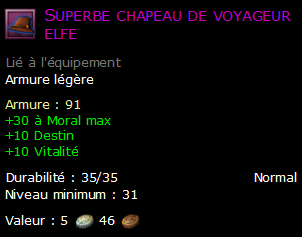 Superbe chapeau de voyageur elfe