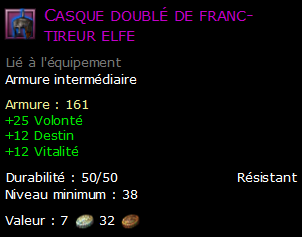 Casque doublé de franc-tireur elfe