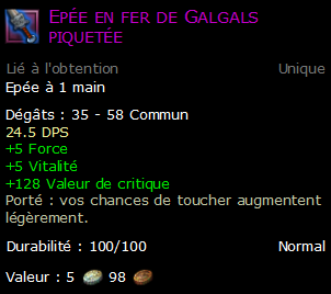 Epée en fer de Galgals piquetée