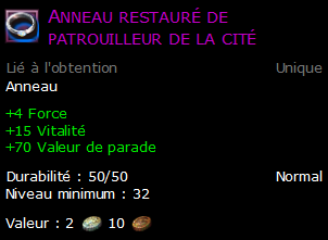 Anneau restauré de patrouilleur de la cité