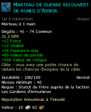 Marteau de guerre recouvert de runes d'Arnor