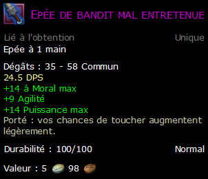 Epée de bandit mal entretenue