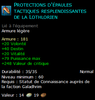 Protections d'épaules tactiques resplendissantes de la Lothlorien