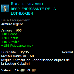 Robe résistante resplendissante de la Lothlorien