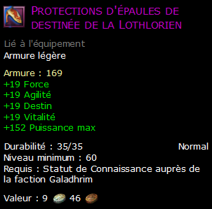 Protections d'épaules de destinée de la Lothlorien