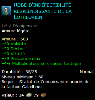 Robe d'indéfectibilité resplendissante de la Lothlorien