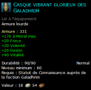 Casque vibrant glorieux des Galadhrim